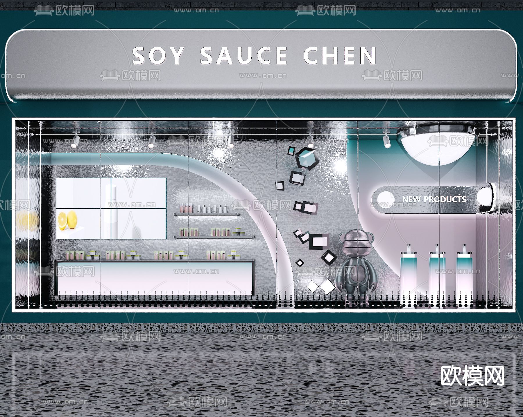 现代化妆品橱窗3d模型下载（渲染图1）