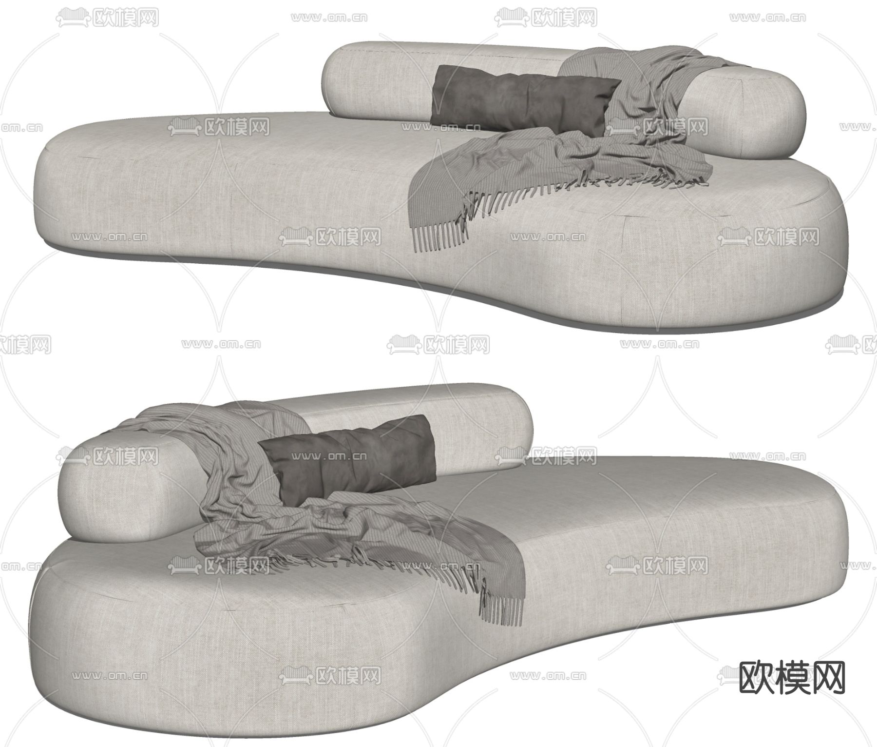 现代布艺弧形沙发su模型下载（渲染图2）