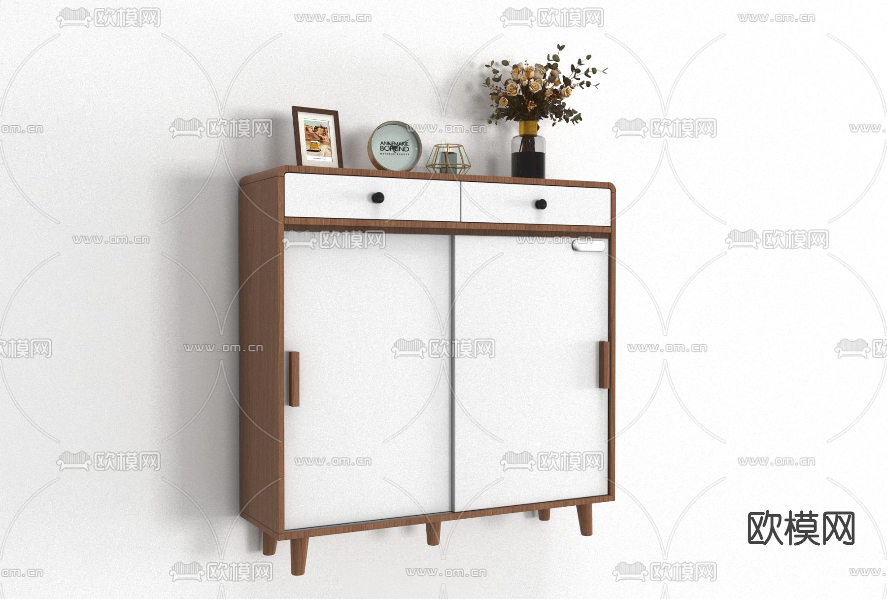 北欧实木边柜免费3d模型下载
