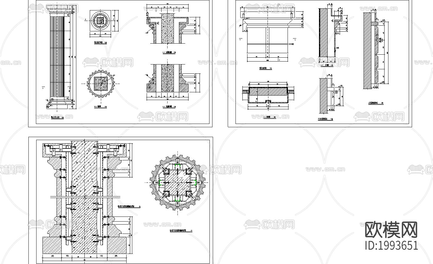 罗马柱石材干挂cad大详图下载（渲染图1）