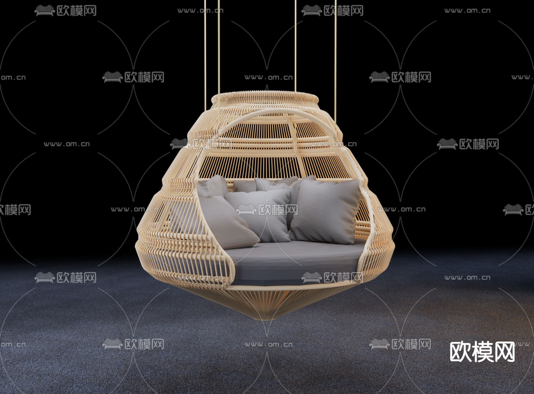 北欧藤编吊椅su模型下载