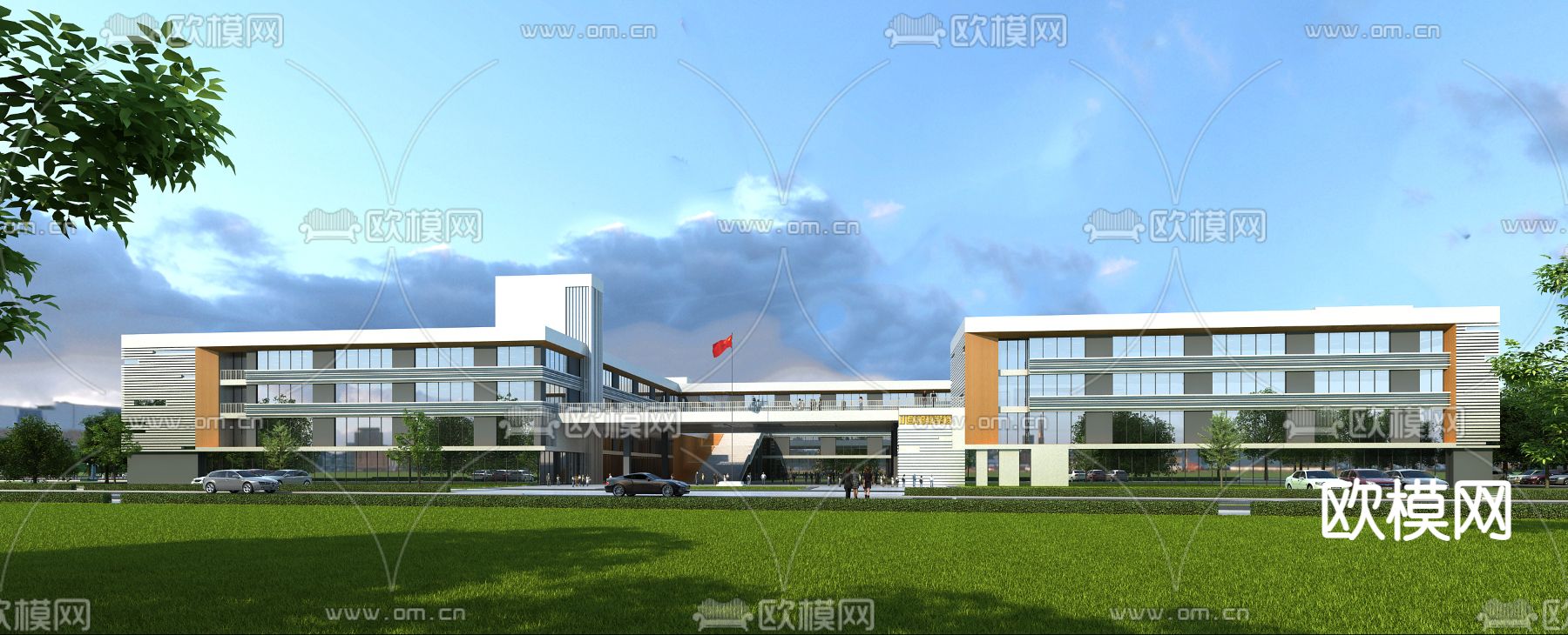 现代学校教学楼外观3d模型下载（渲染图2）