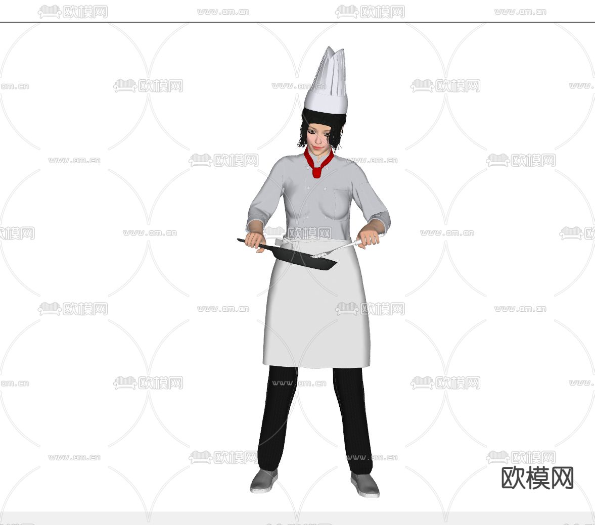 现代厨师美女人物su模型下载（渲染图2）