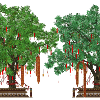现代许愿树景观树su模型