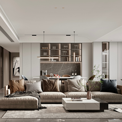 现代风格客厅3d模型免费下载-3dmax模型免费下载-欧模网