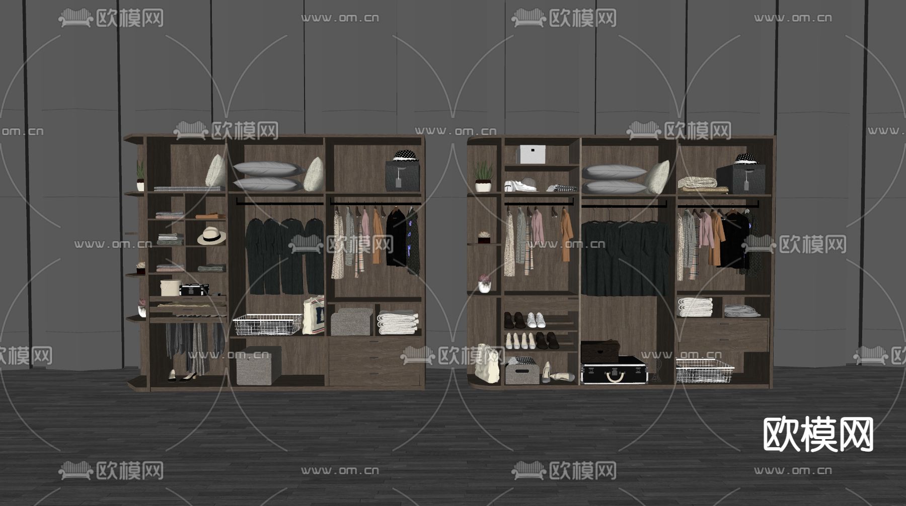 北欧实木衣柜su模型下载（渲染图2）
