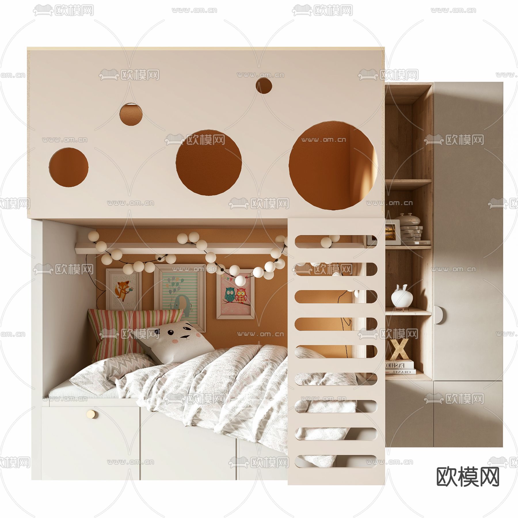 现代儿童床3d模型下载