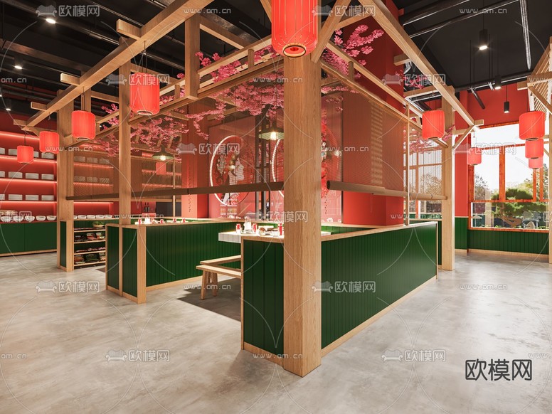 新中式國(guó)潮火鍋店3d模型下載(渲染圖5)