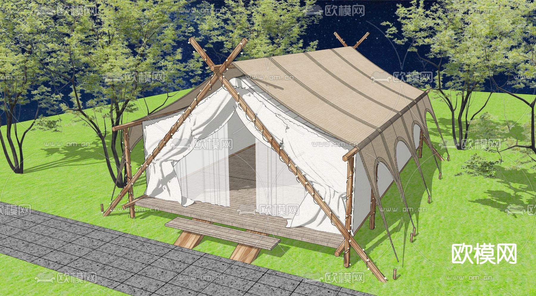 现代露营帐篷su模型下载（渲染图1）