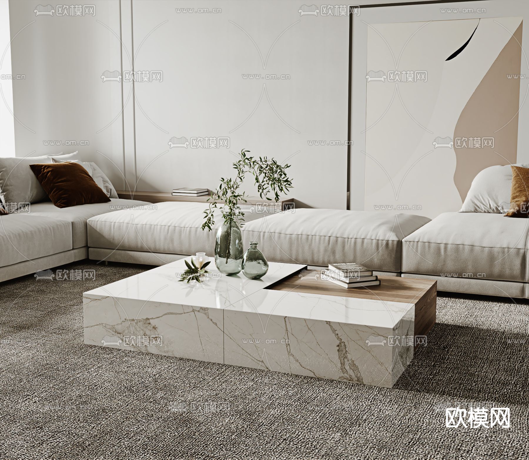现代大理石茶几su模型