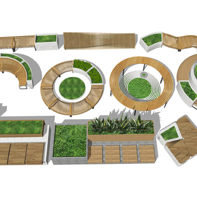 现代景异形树池su模型