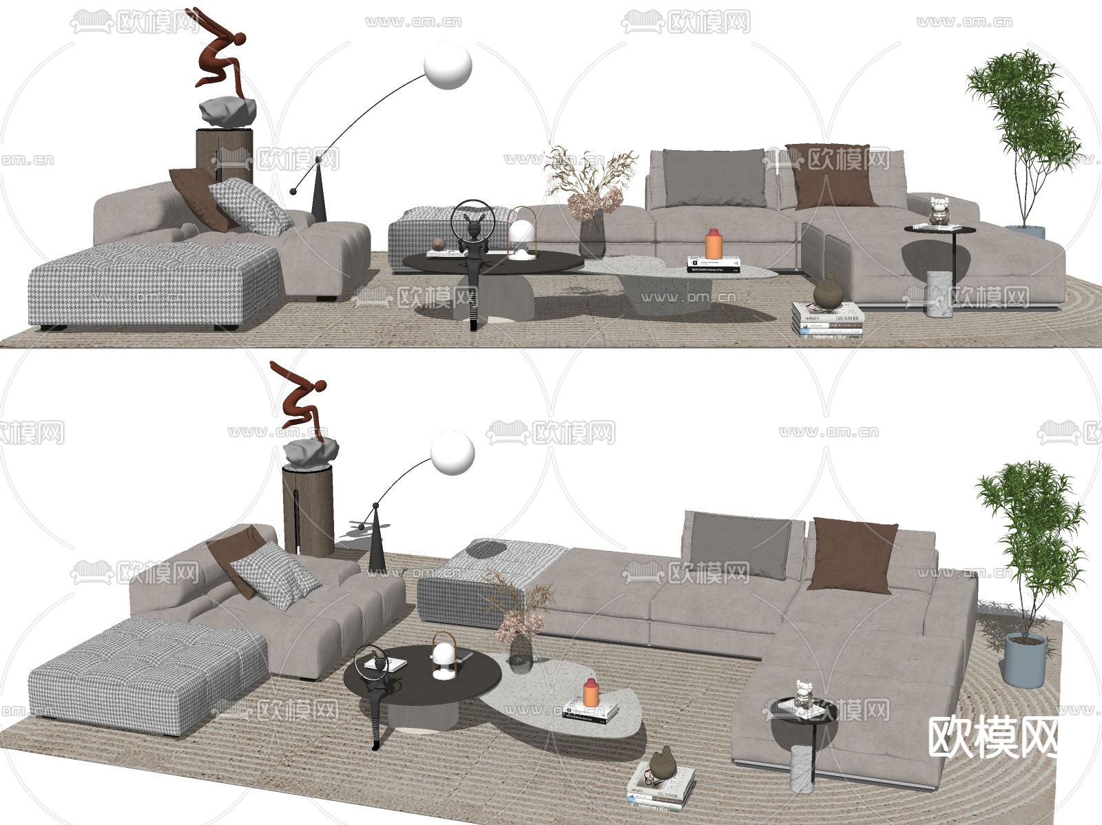 侘寂布艺转角沙发su模型下载（渲染图2）