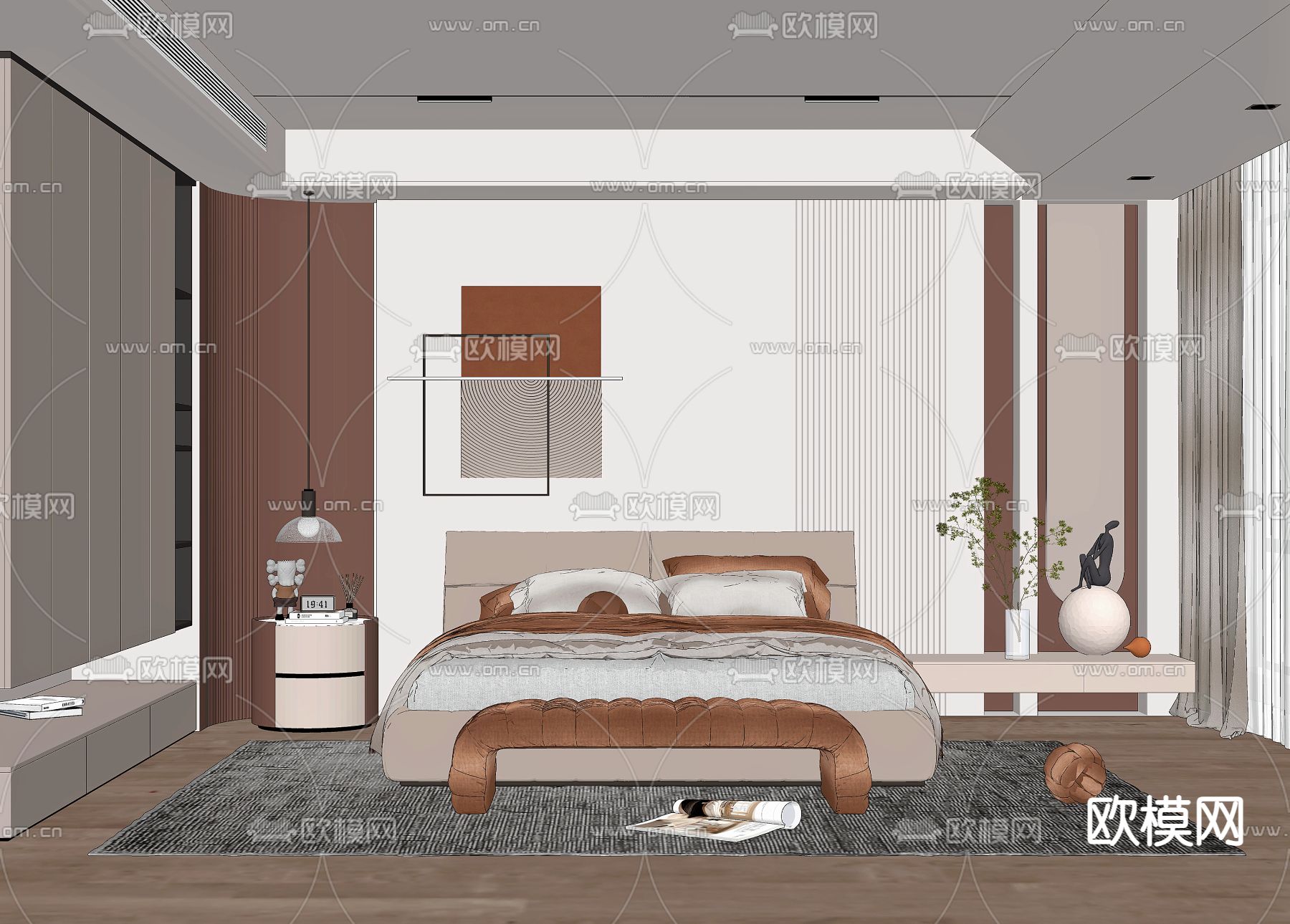 现代轻奢卧室su模型下载（渲染图2）