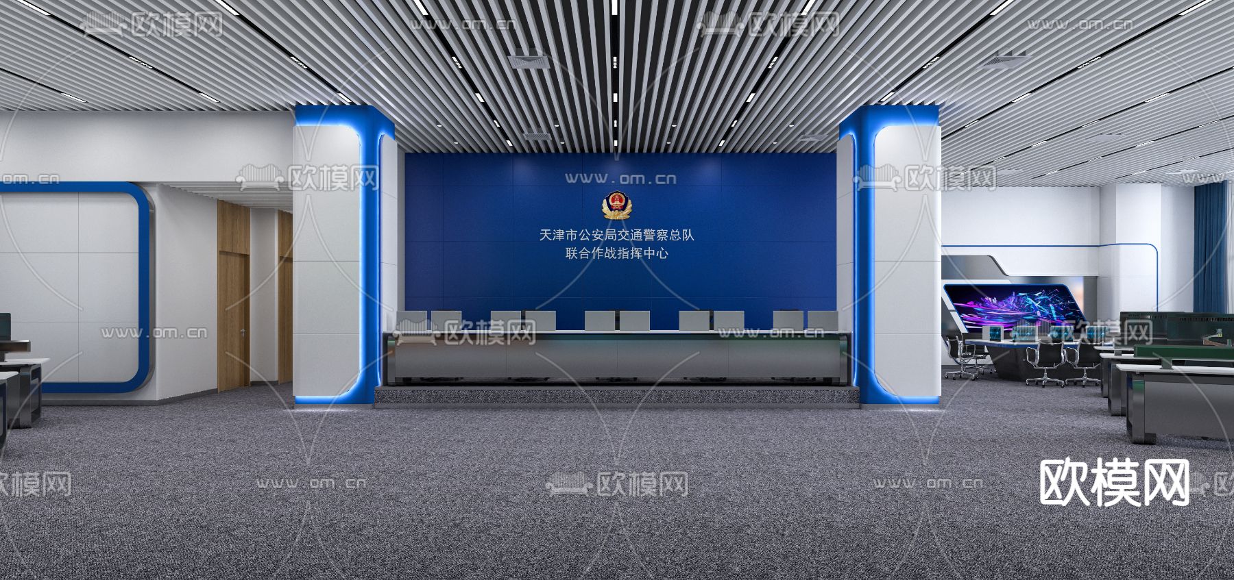 现代监控室指挥中心3d模型下载（渲染图4）