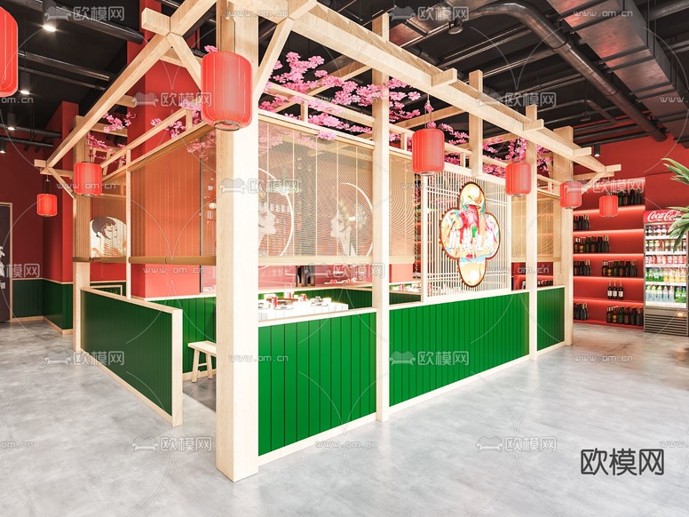 新中式國(guó)潮火鍋店3d模型下載(渲染圖4)