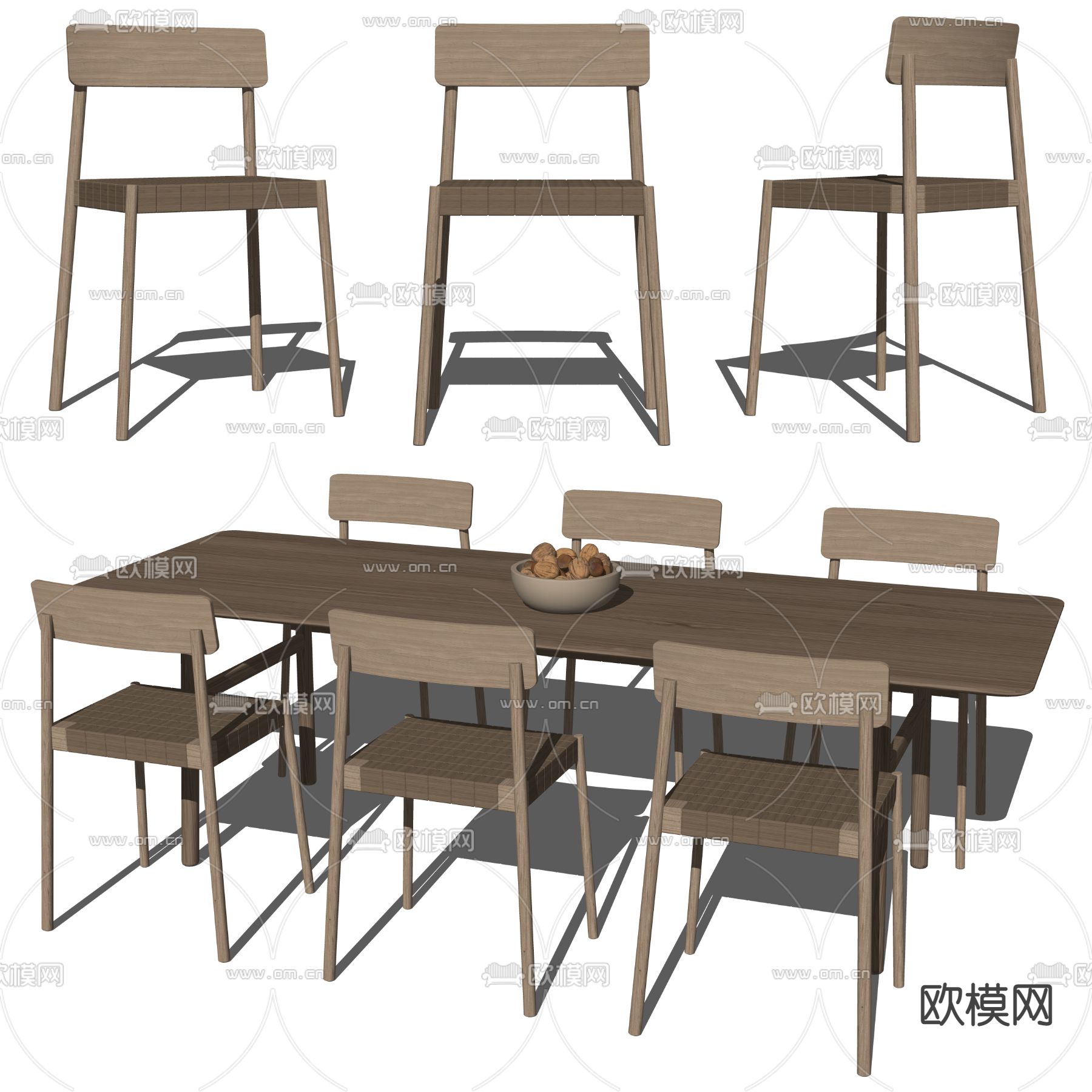 北欧实木餐桌椅su模型下载（渲染图2）