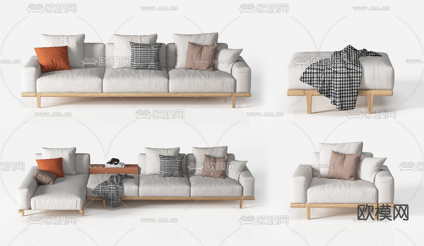 北欧布艺多人沙发3d模型下载