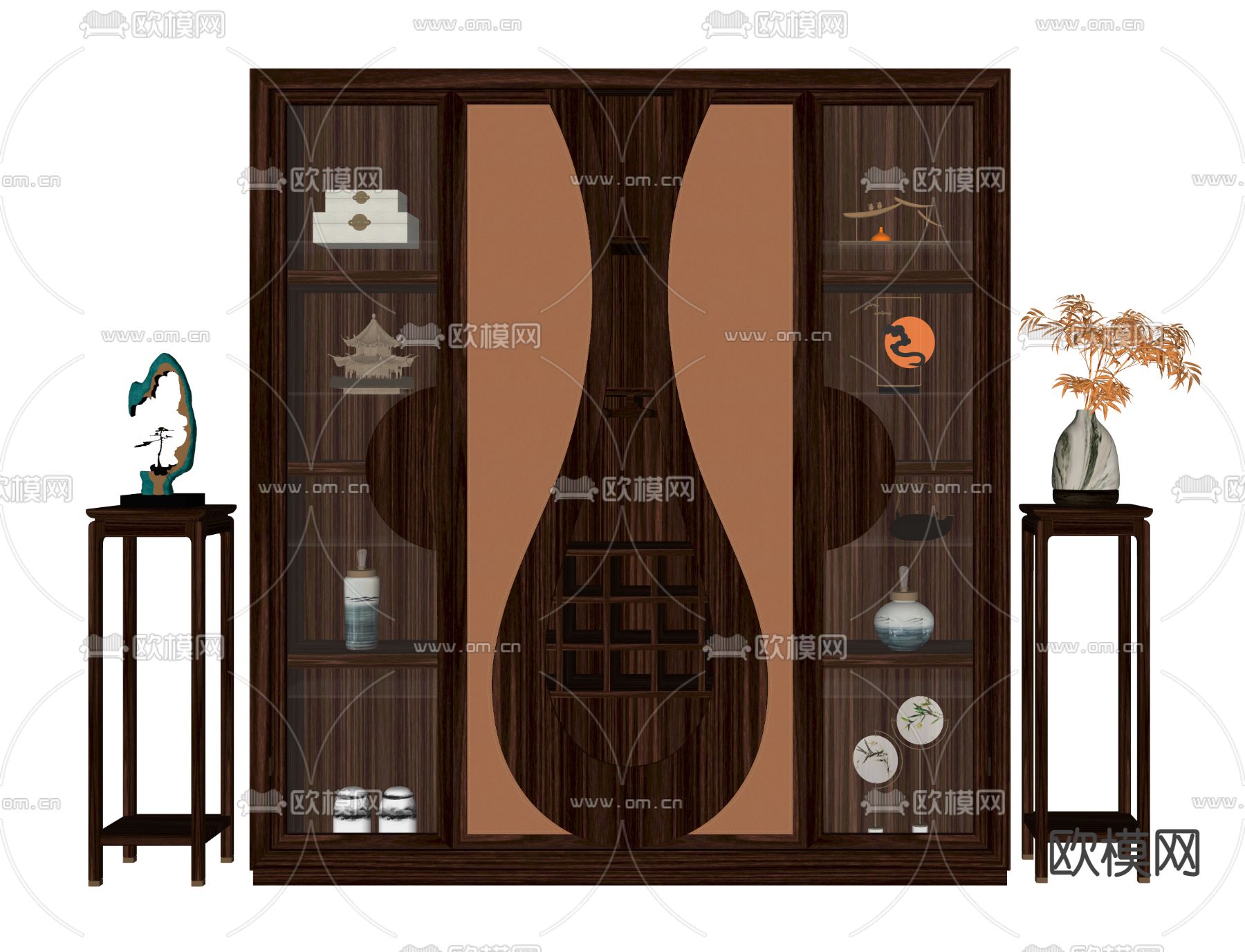 新中式酒柜su模型下载（渲染图2）
