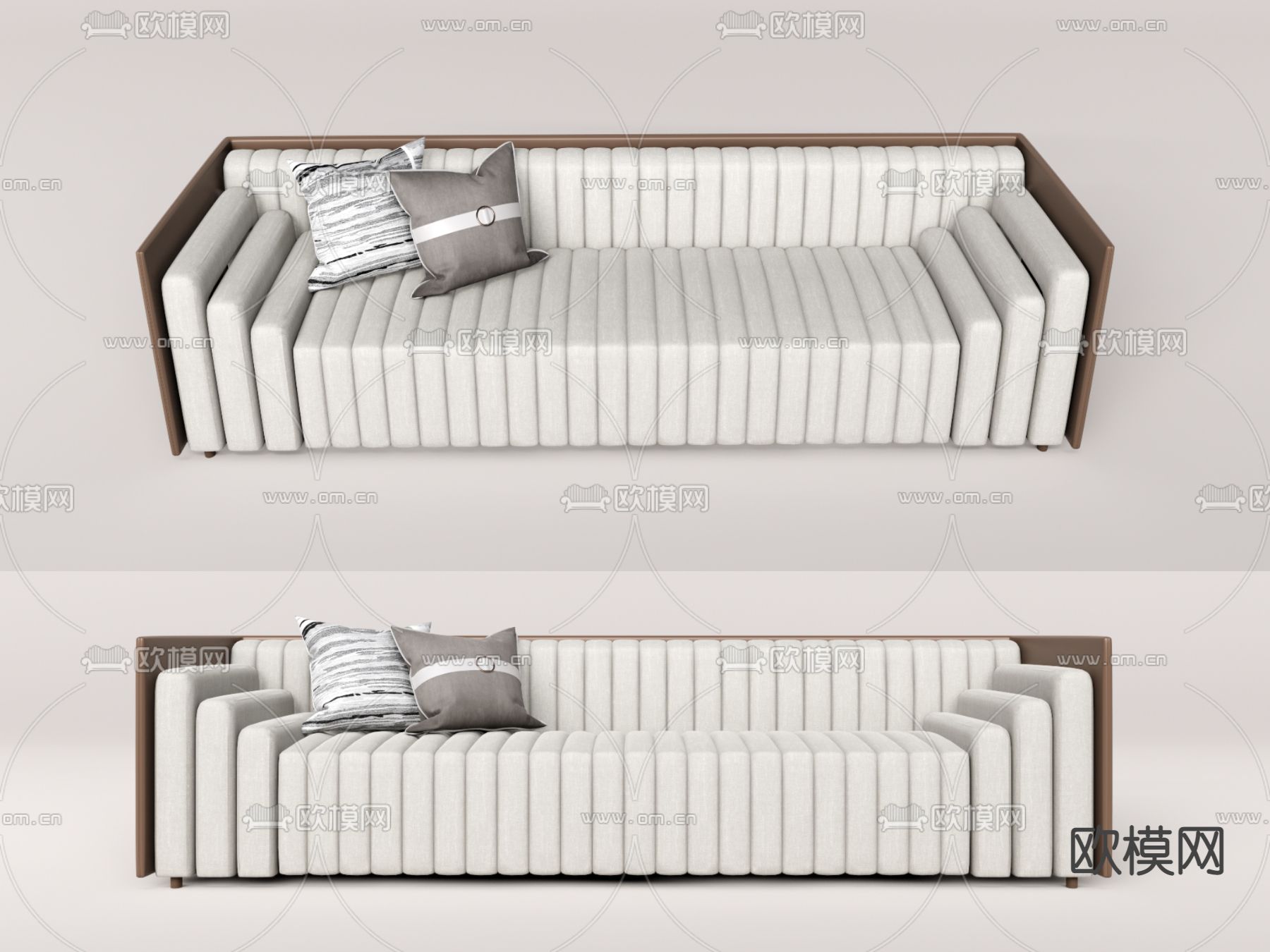 新中式布艺多人沙发su模型下载（渲染图1）