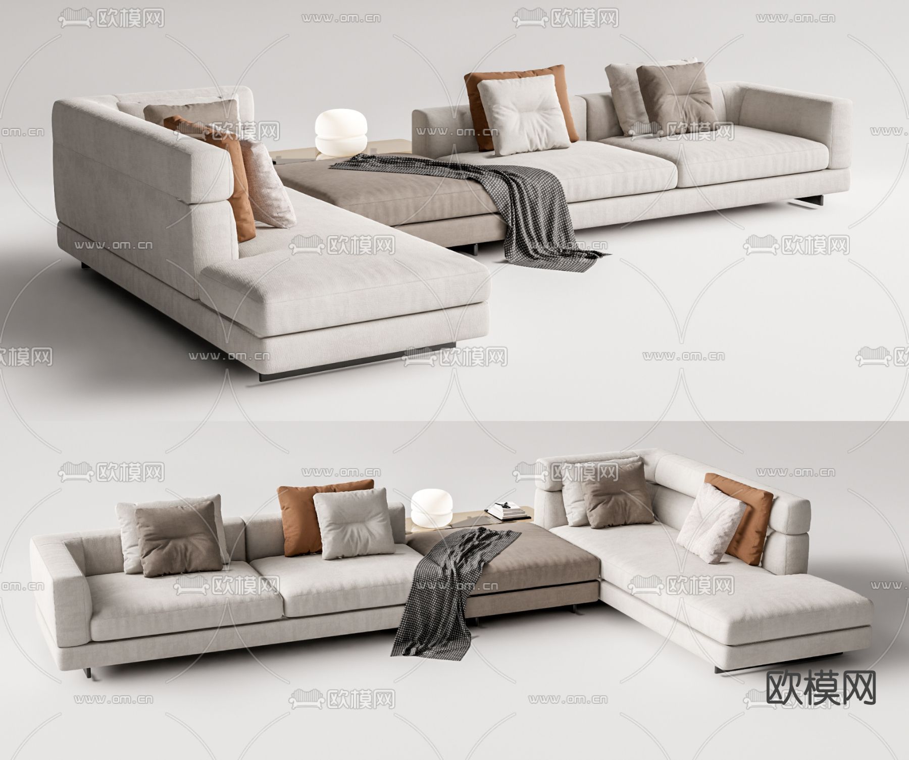 现代布艺转角沙发su模型下载（渲染图1）