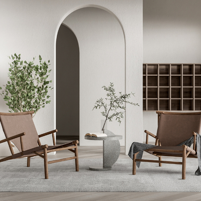 侘寂风实木休闲椅su模型