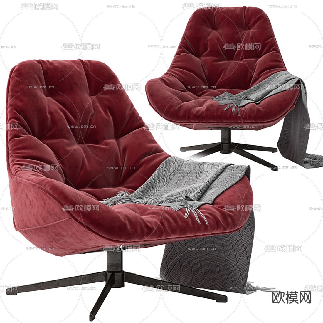 现代红色布艺休闲椅3D模型下载_ID11838657_3dmax免费模型-欧模网