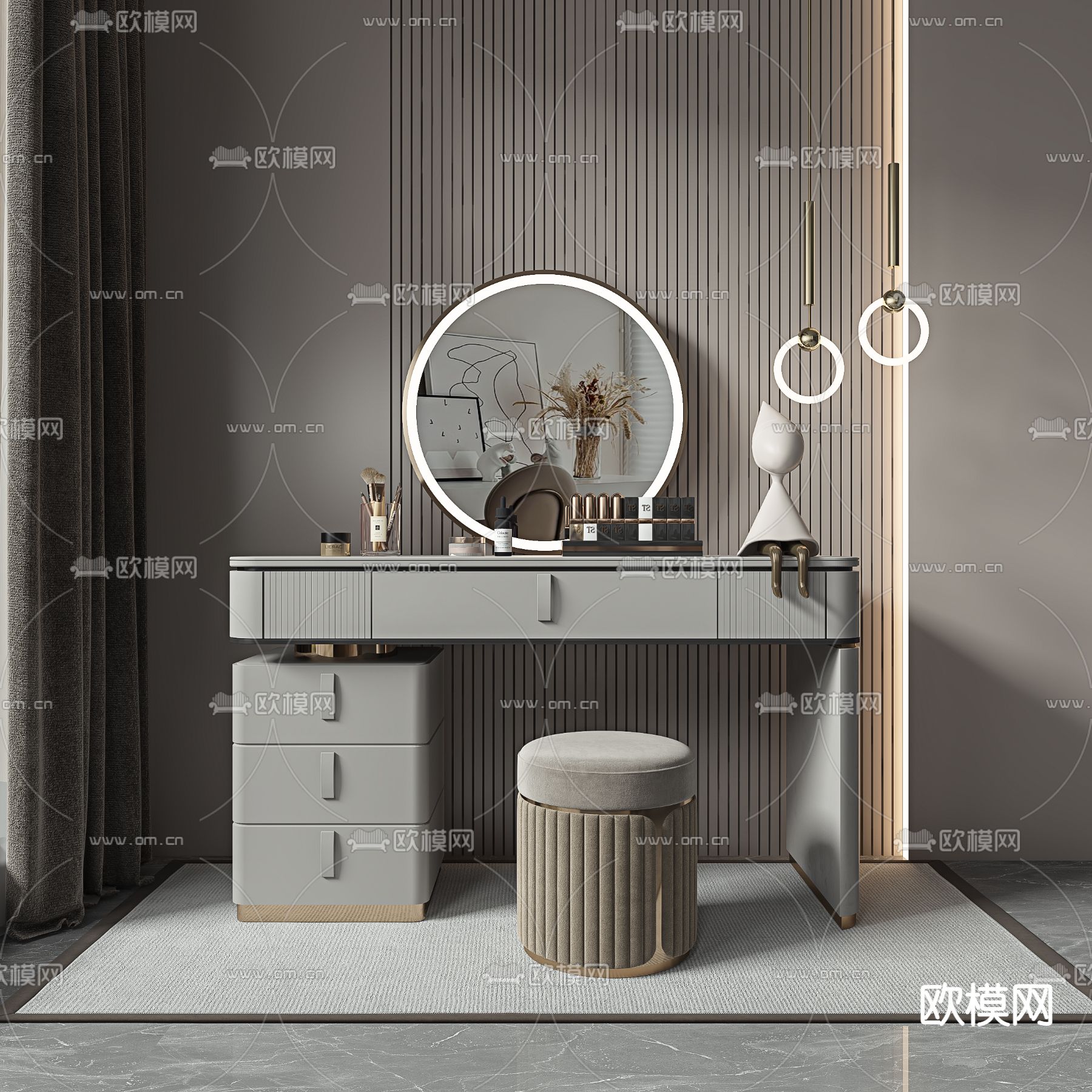 现代轻奢梳妆台3d模型下载
