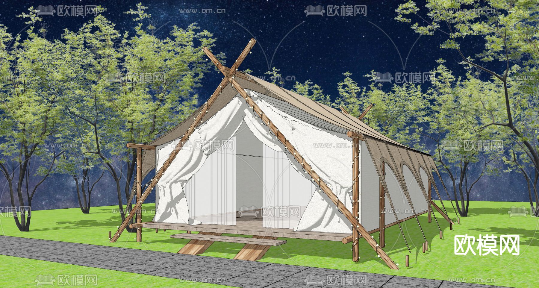 现代露营帐篷su模型下载（渲染图2）