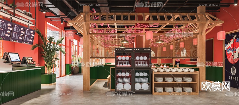 新中式國(guó)潮火鍋店3d模型下載(渲染圖3)