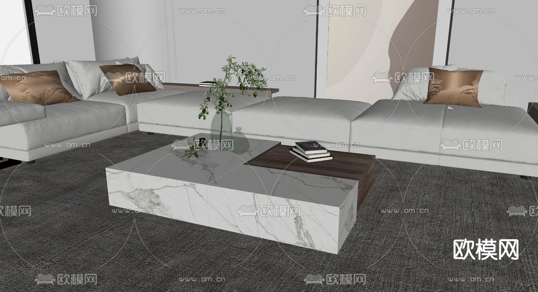现代大理石茶几su模型