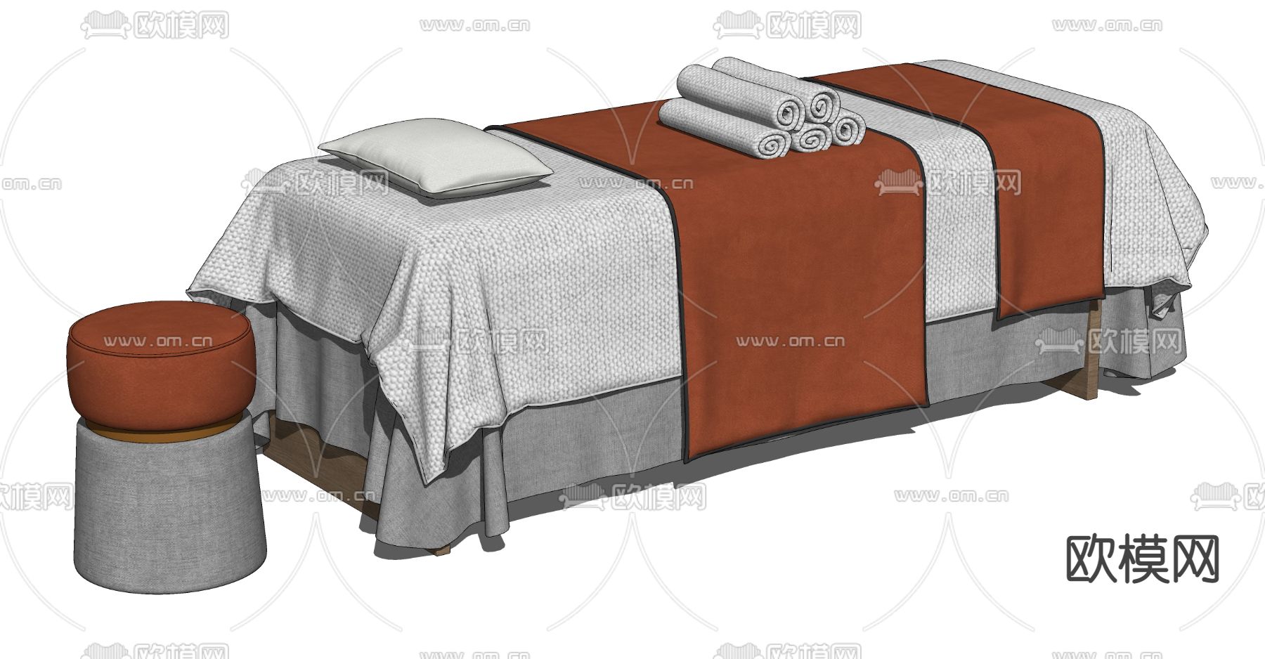 新中式SPA按摩床su模型下载