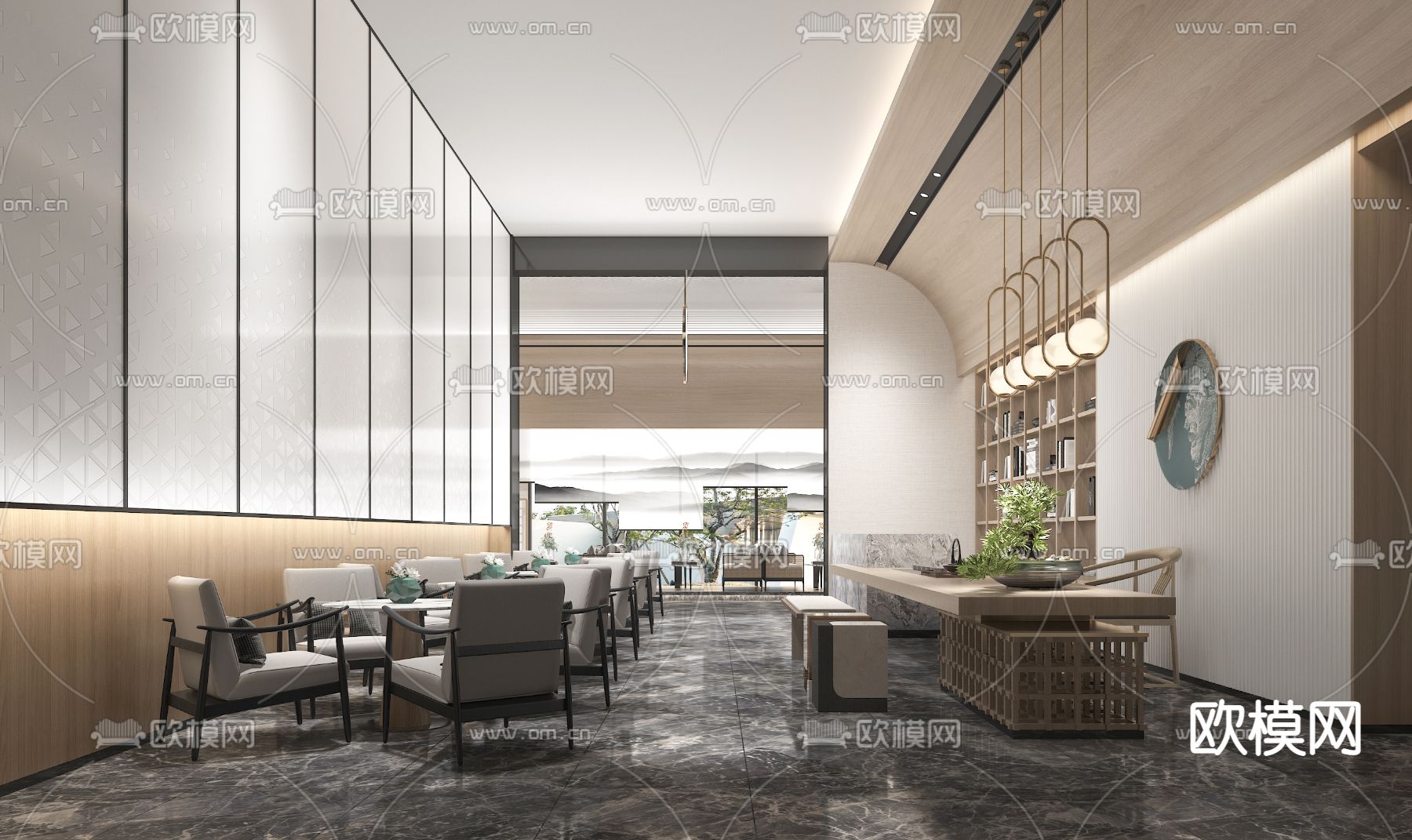 新中式售楼处洽谈区3d模型下载