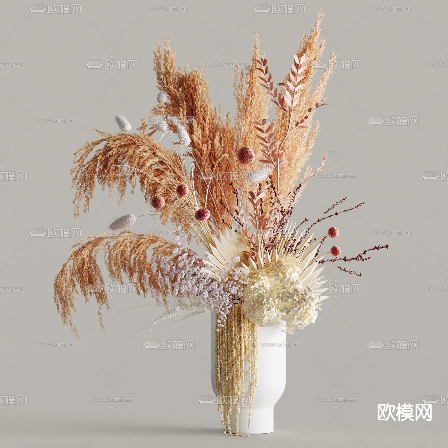 现代干枝干花花瓶3d模型下载（渲染图1）