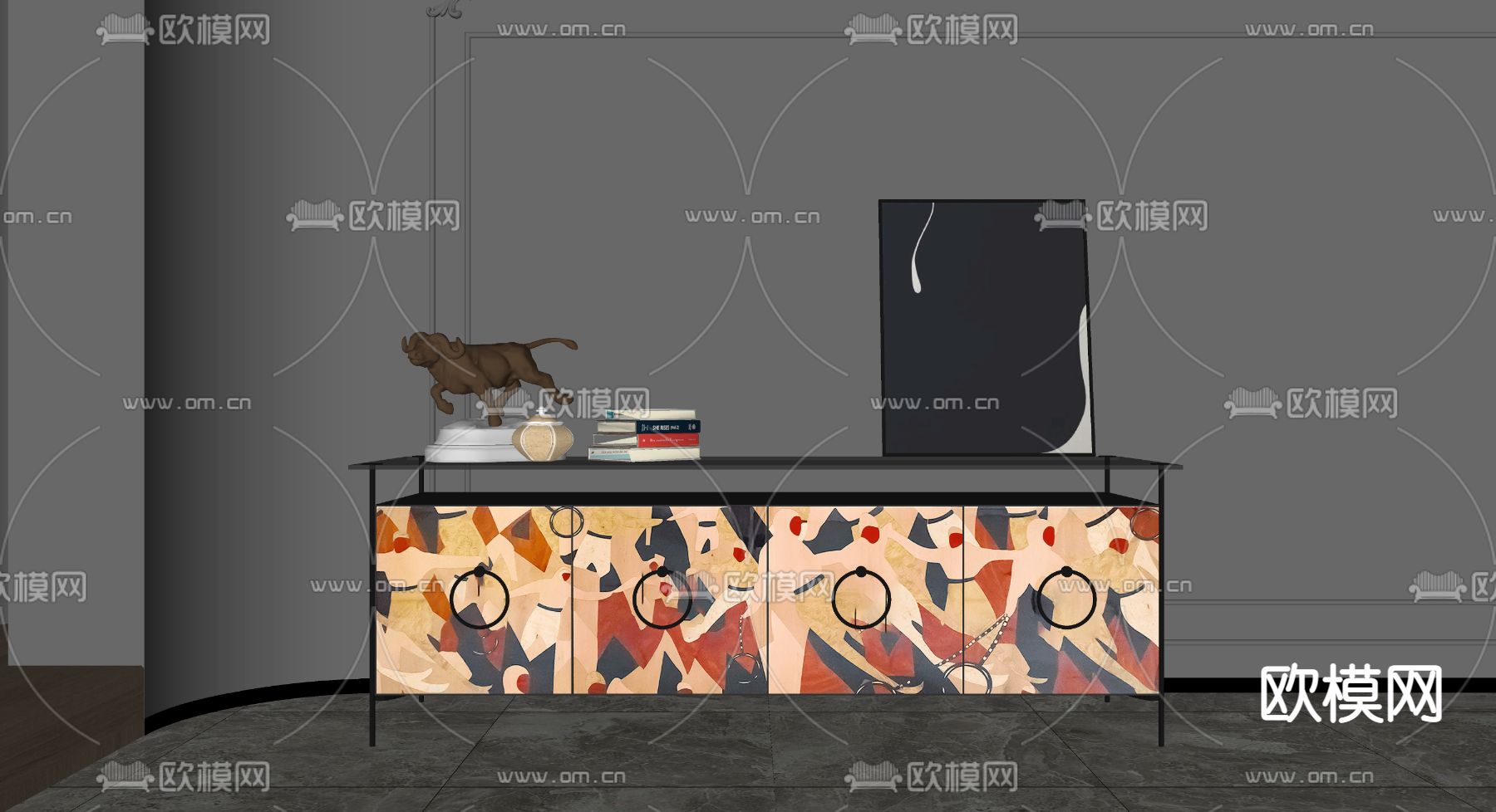 现代电视柜su模型下载（渲染图2）