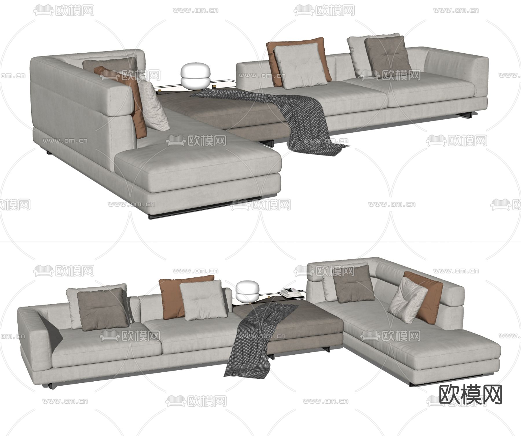 现代布艺转角沙发su模型下载（渲染图2）