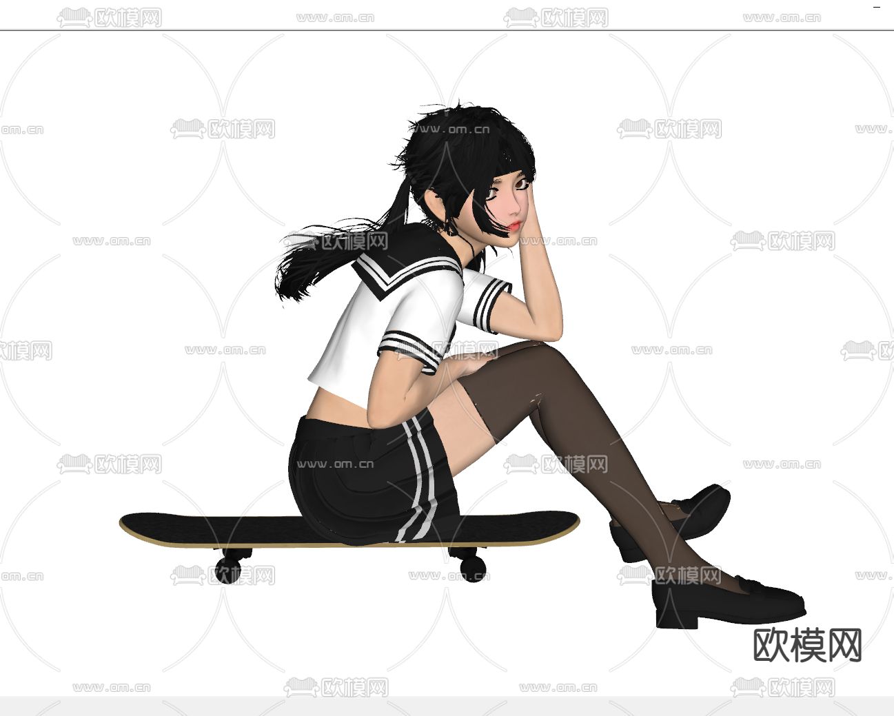 现代滑板美女人物su模型下载（渲染图2）