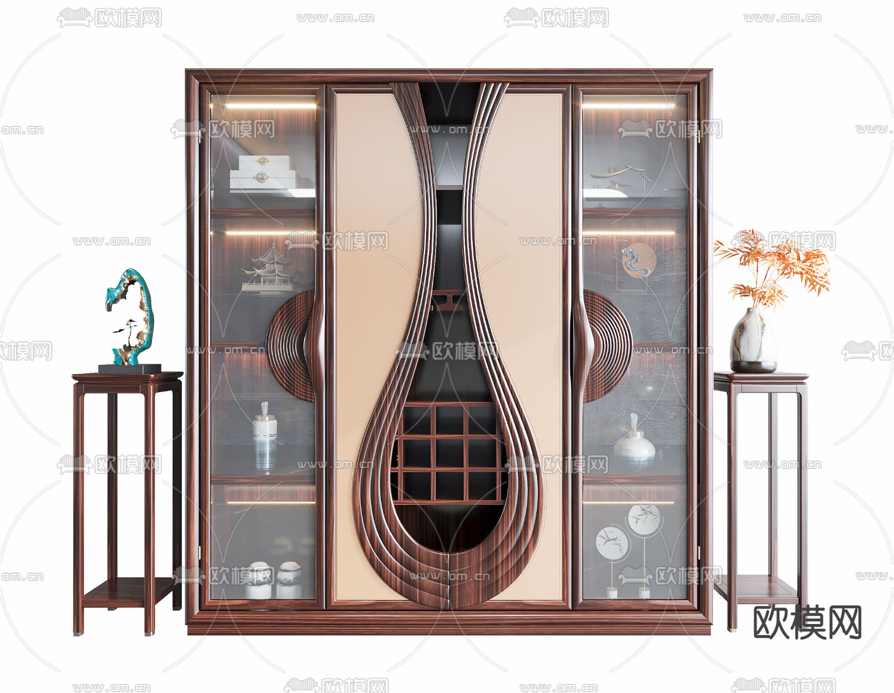 新中式酒柜su模型下载（渲染图1）