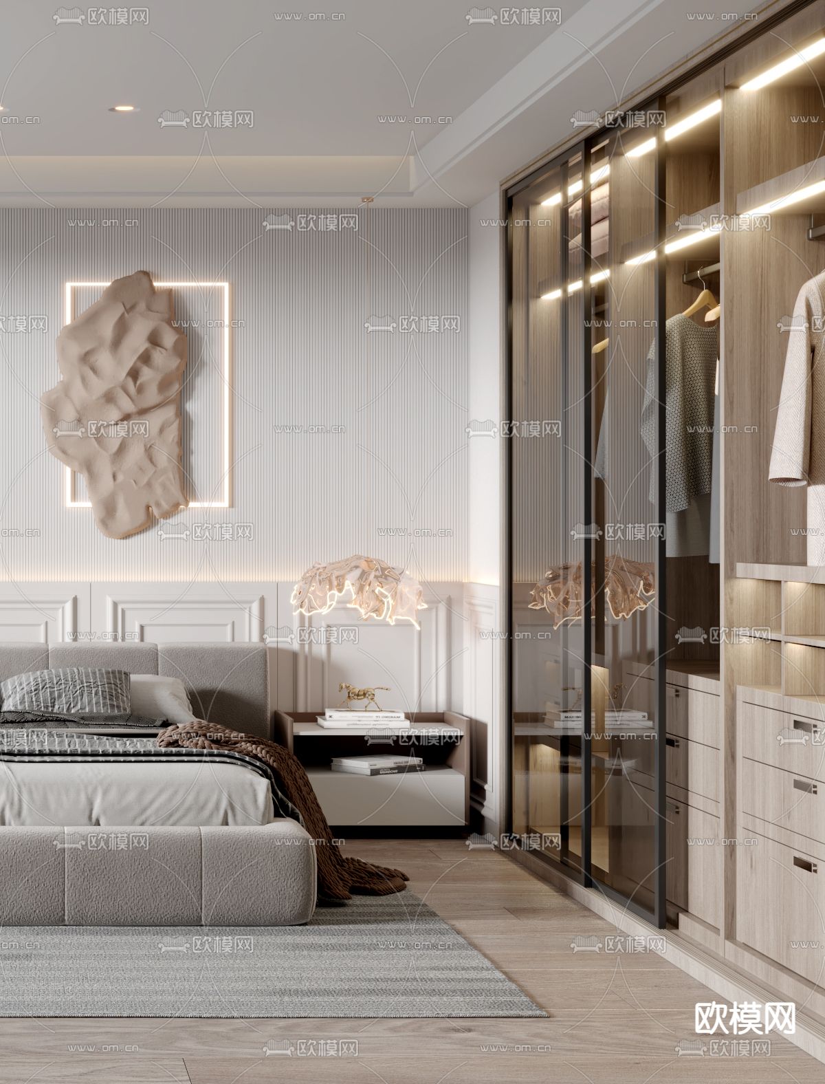 现代卧室主人房3d模型下载（渲染图2）