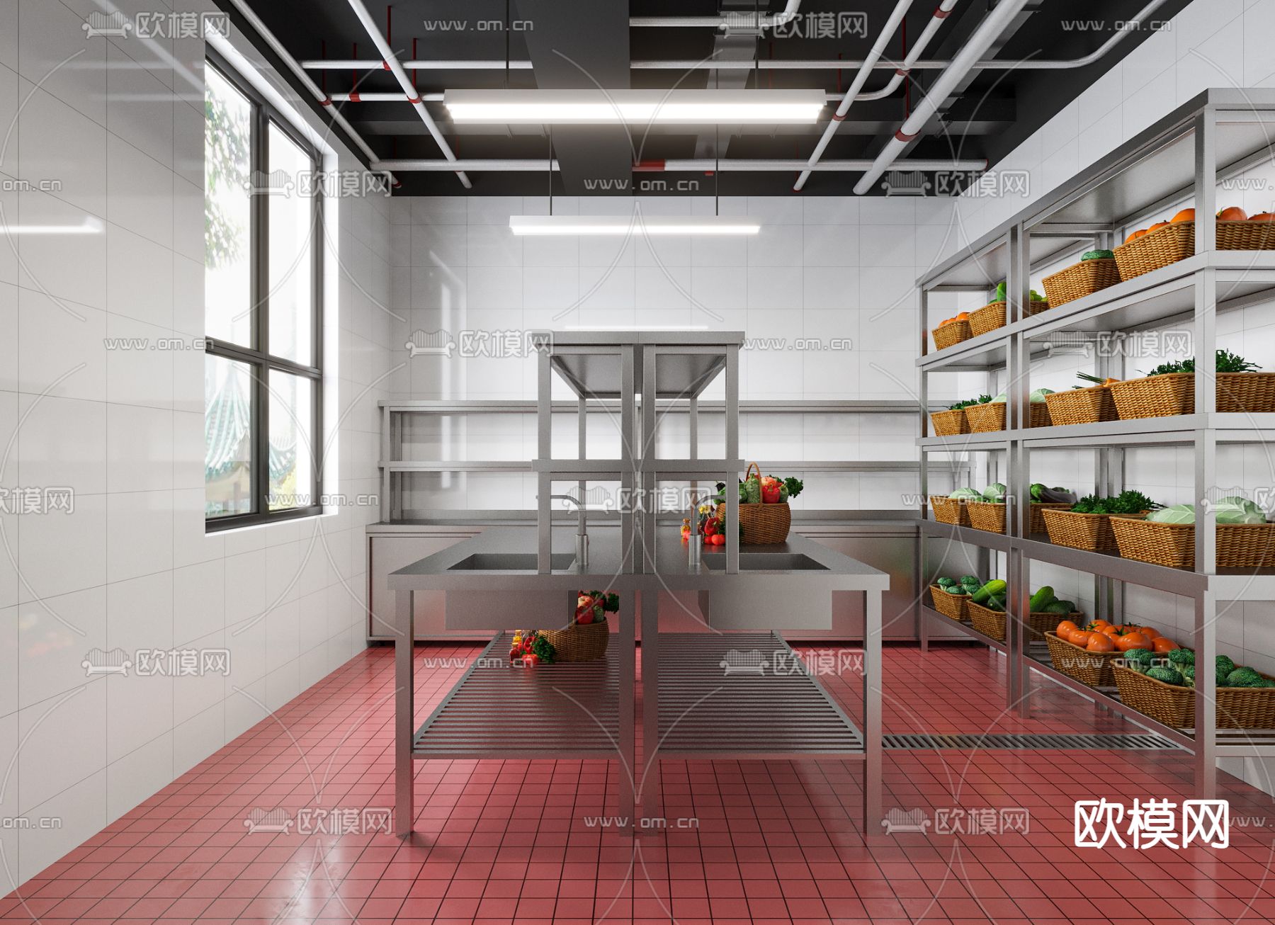 现代餐厅中央厨房3d模型下载（渲染图2）