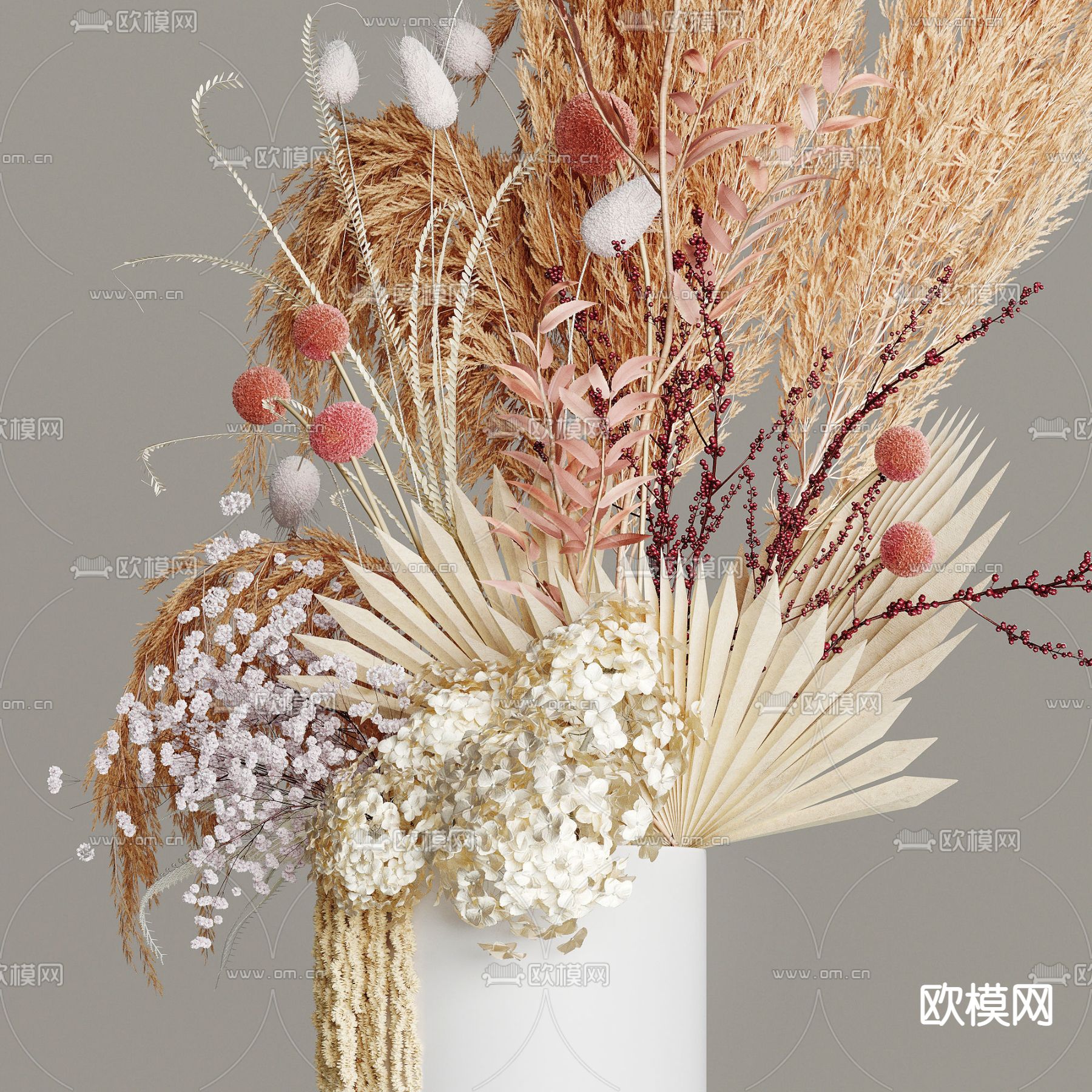 现代干枝干花花瓶3d模型下载（渲染图2）