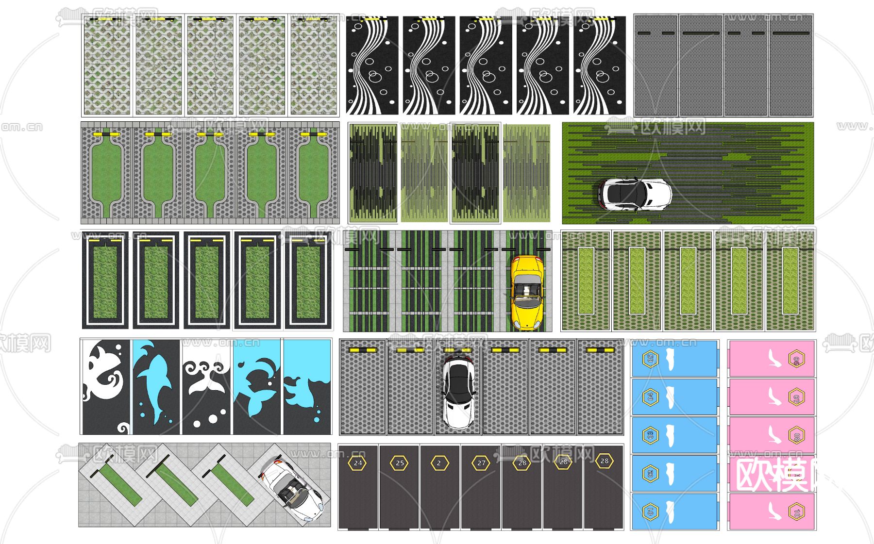 现代创意停车位su模型下载