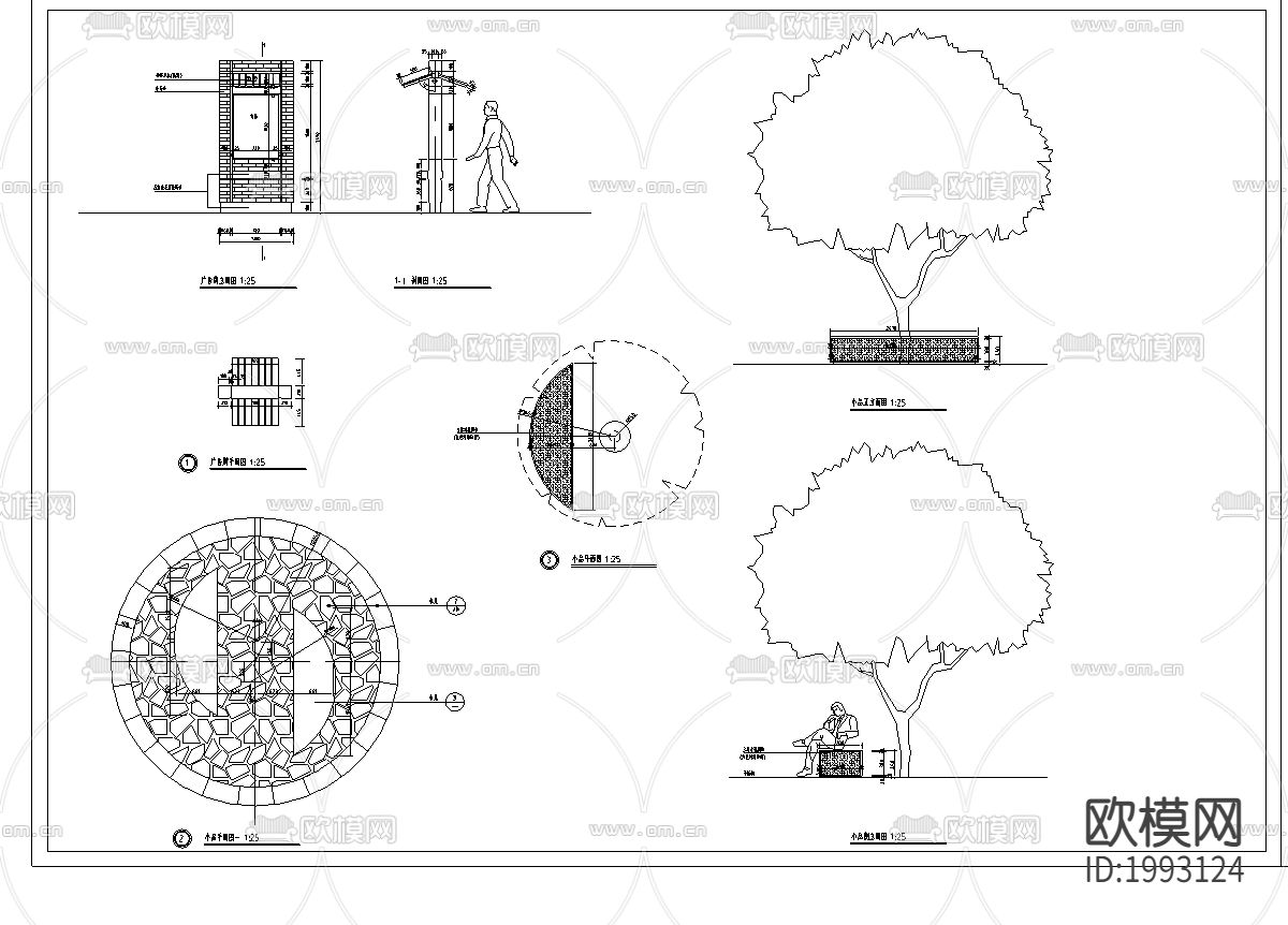 园艺小品cad平面图下载（渲染图3）