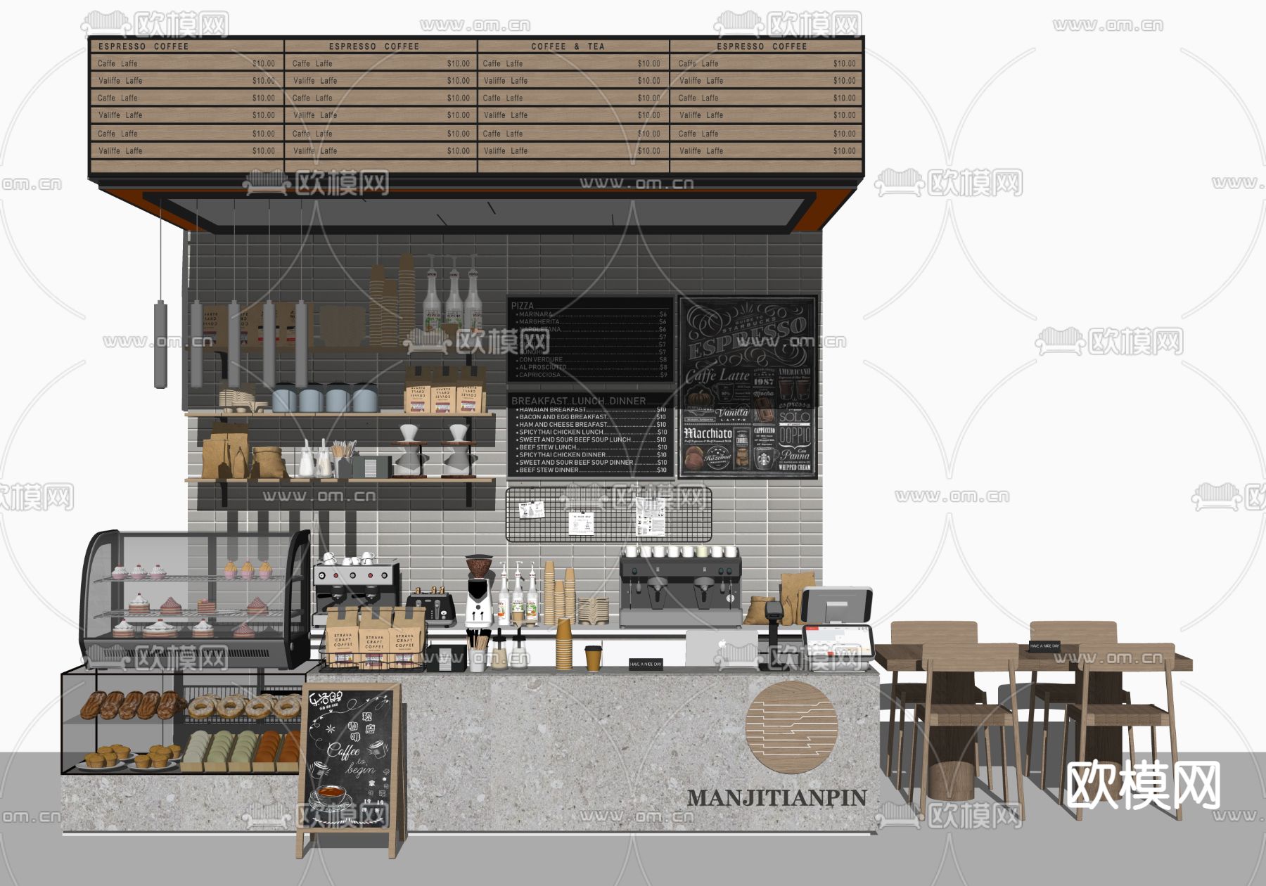 现代咖啡厅操作台su模型下载（渲染图2）