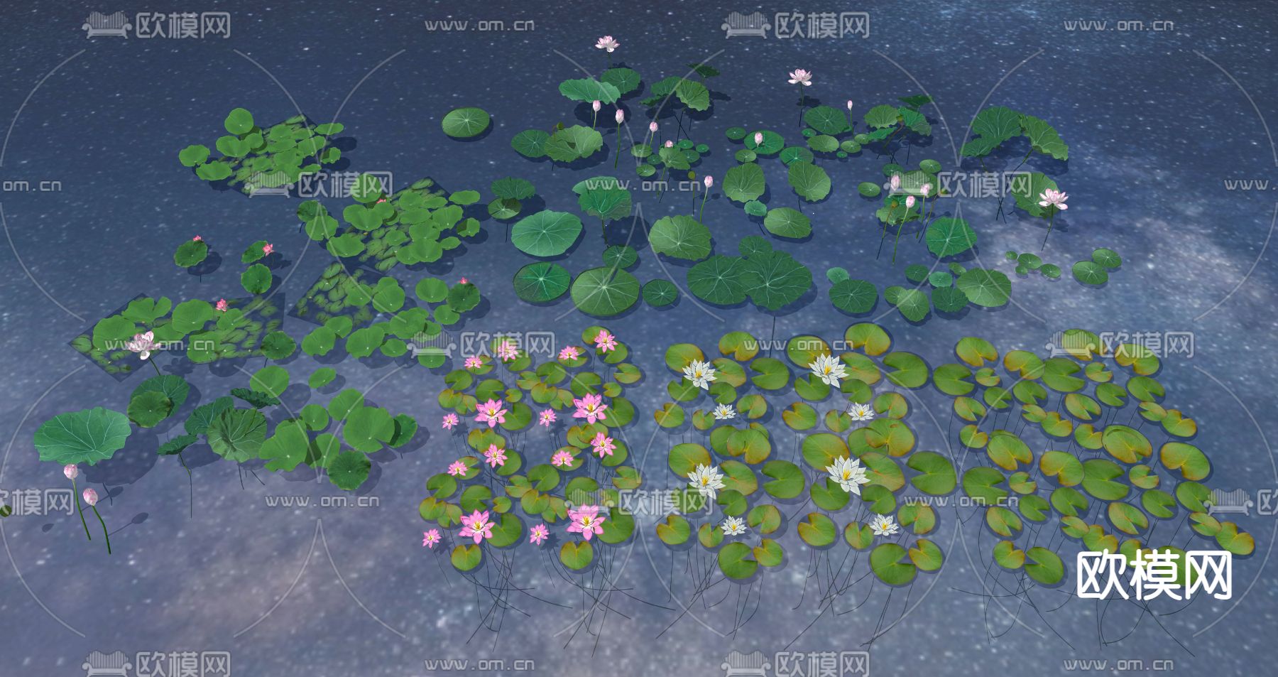 现代水池荷花su模型