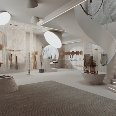  现代女装服装店直播间su模型 