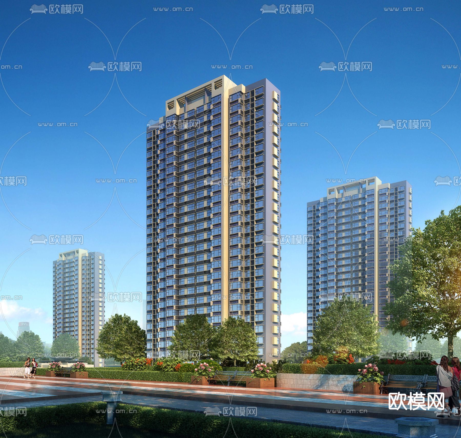 现代高层住宅建筑外观3d模型下载