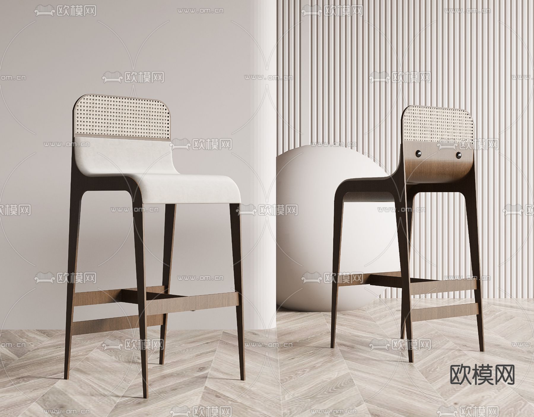 侘寂实木吧台椅3d模型下载