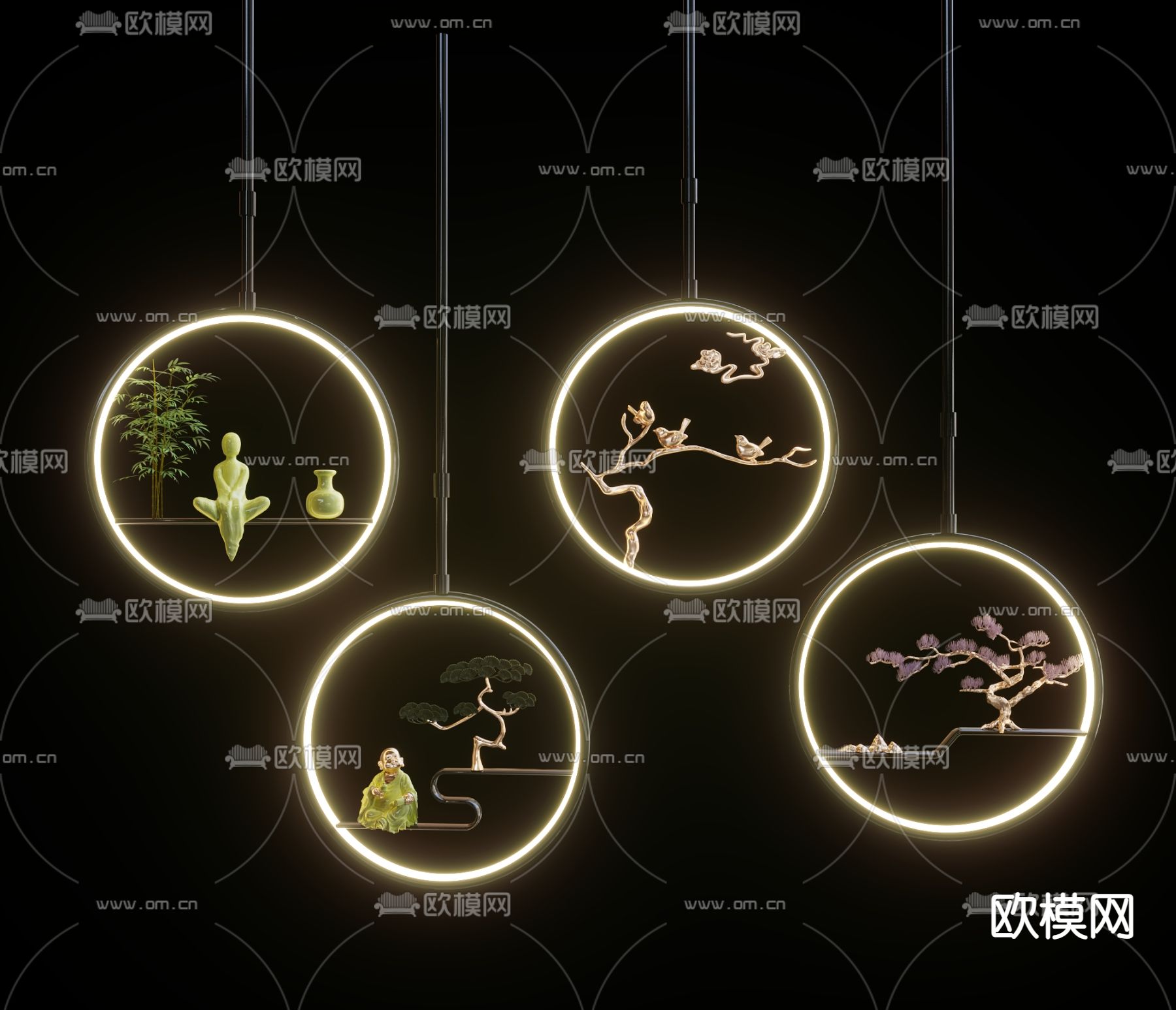 新中式吊灯su模型下载（渲染图1）