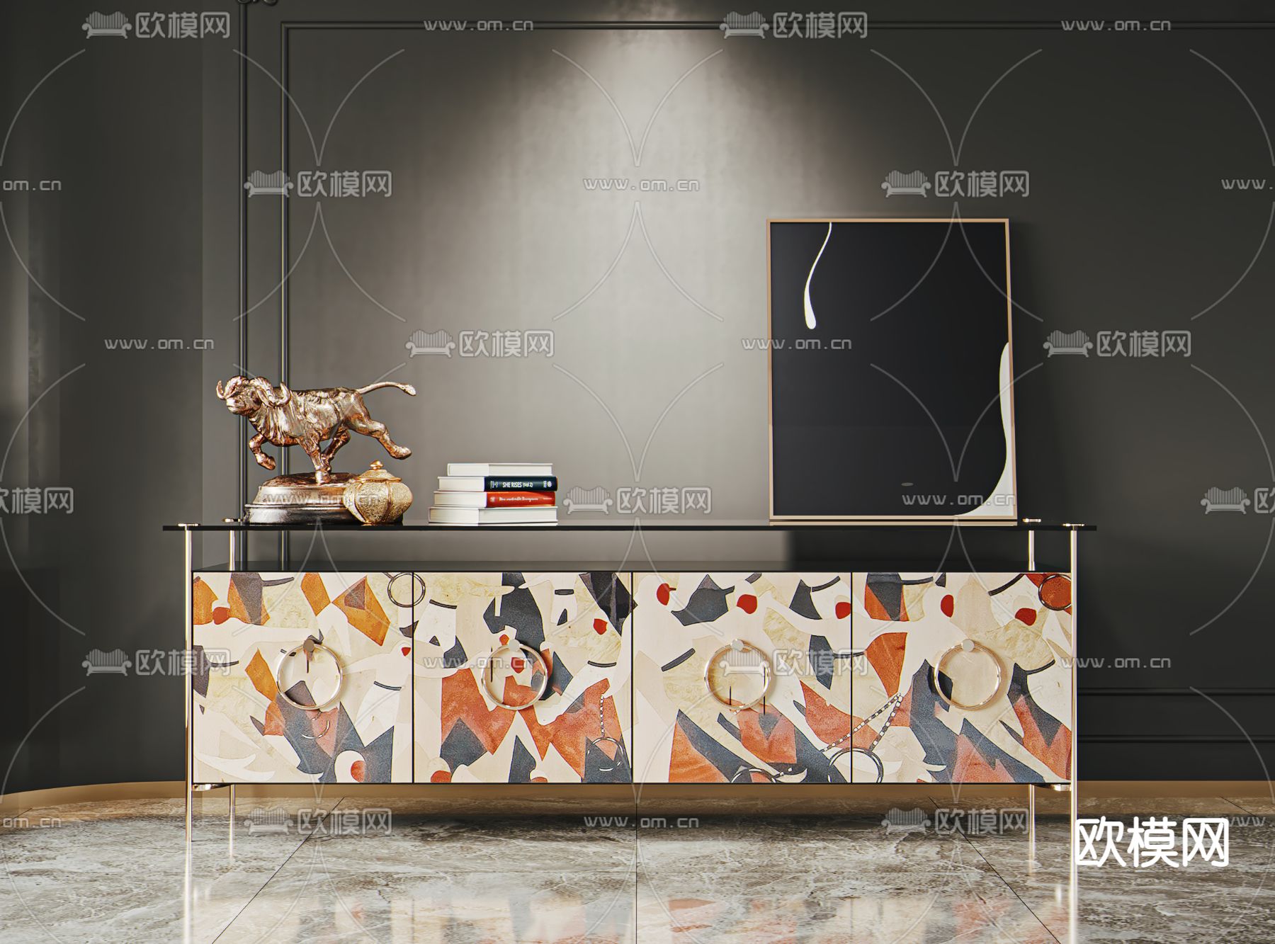 现代电视柜su模型下载（渲染图1）