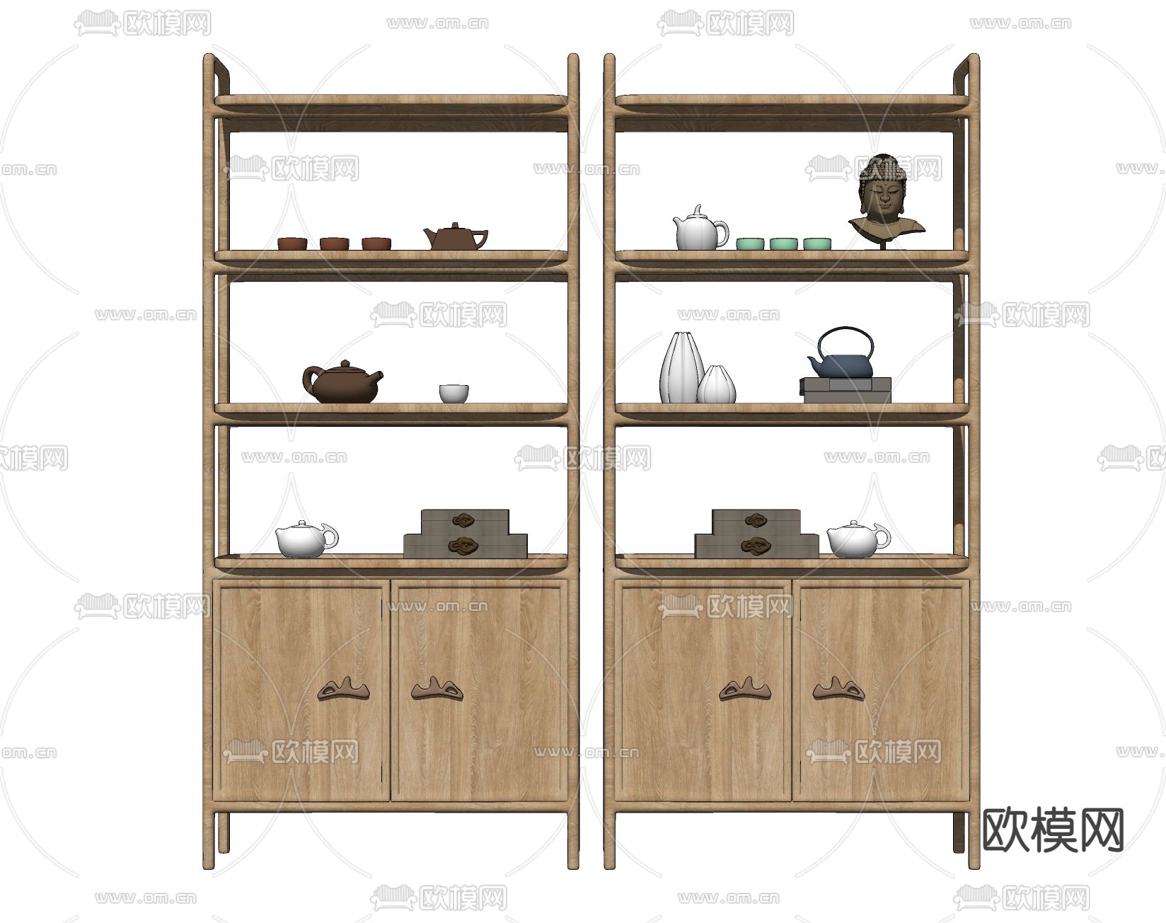 新中式实木博古架su模型下载